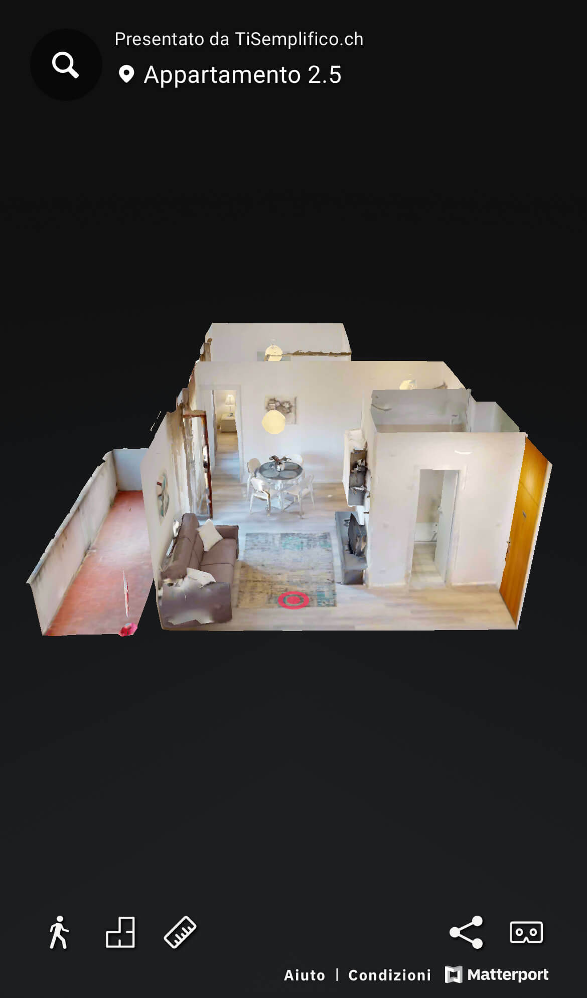 Ricostruzione virtuale 3D di un intero appartamento, arredato.